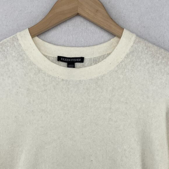 EILEEN FISHER Sweater 2XS Undyed Yarn Flecks Crewneck Pullover Off White - Picture 3 of 15